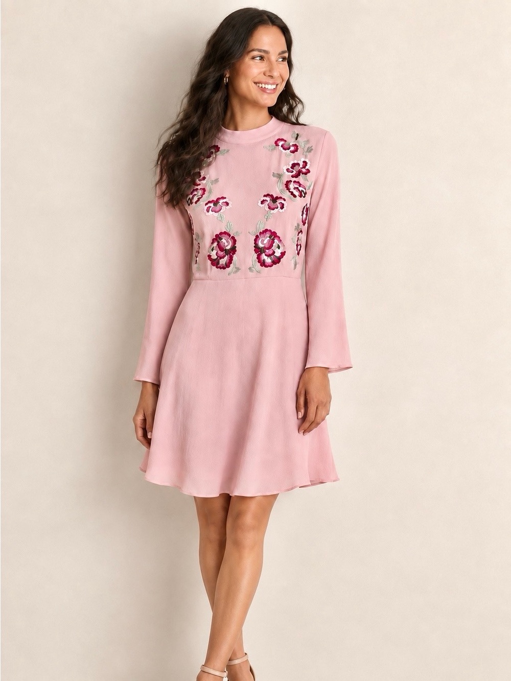 NWT Nanette Lepore Embroidered Bodice Long Sleeve Floral Dress Size 6